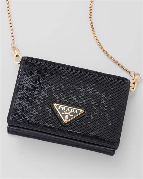 prada triangle logo card holder|Black Sequined Card Holder With Shoulder Strap.